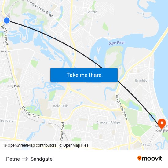 Petrie to Sandgate map