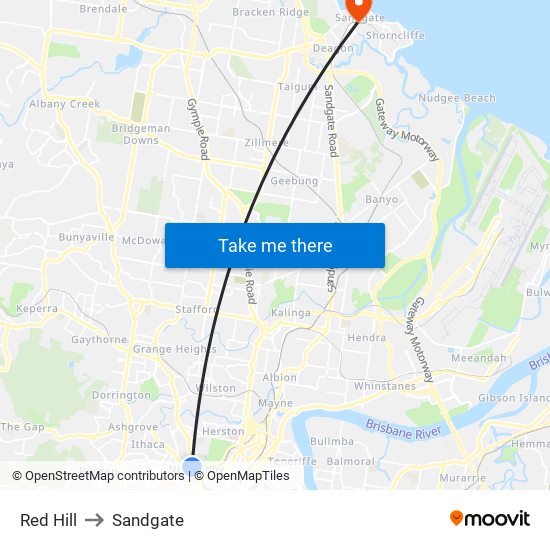 Red Hill to Sandgate map