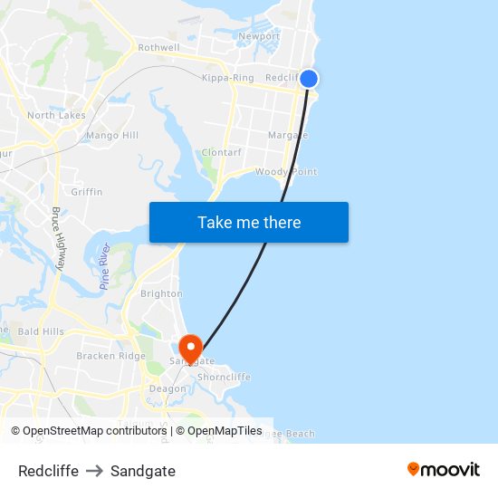 Redcliffe to Sandgate map