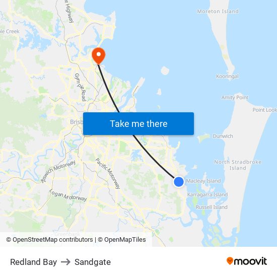 Redland Bay to Sandgate map