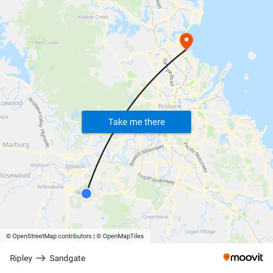 Ripley to Sandgate map