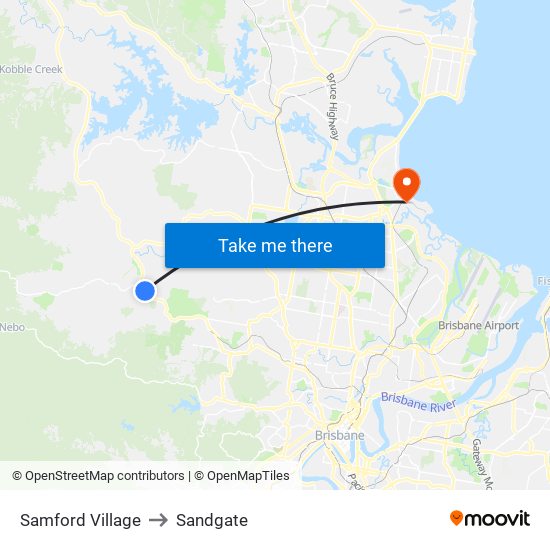 Samford Village to Sandgate map