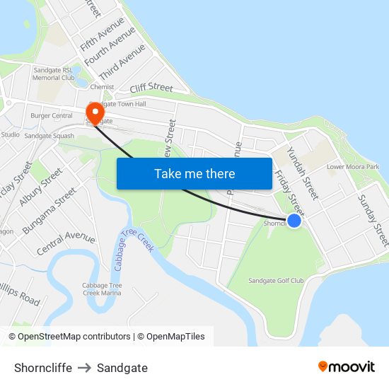 Shorncliffe to Sandgate map