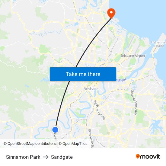 Sinnamon Park to Sandgate map