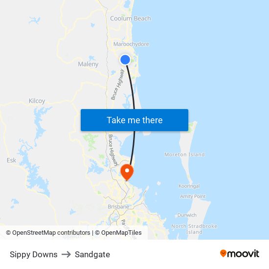 Sippy Downs to Sandgate map