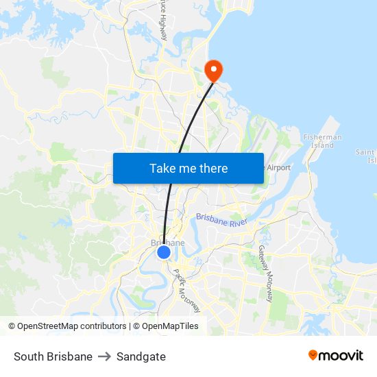 South Brisbane to Sandgate map