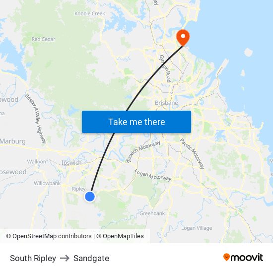 South Ripley to Sandgate map