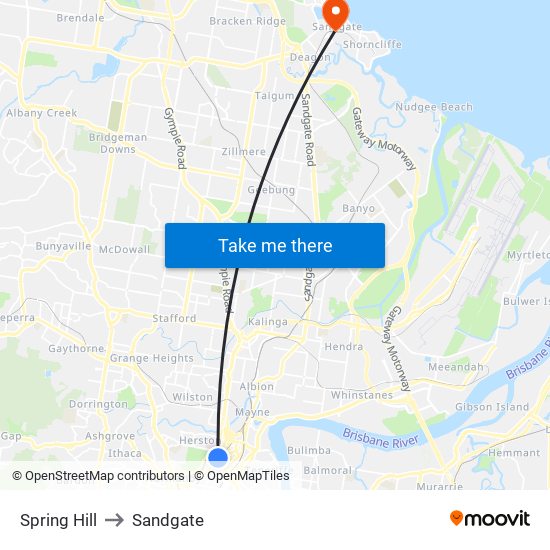 Spring Hill to Sandgate map
