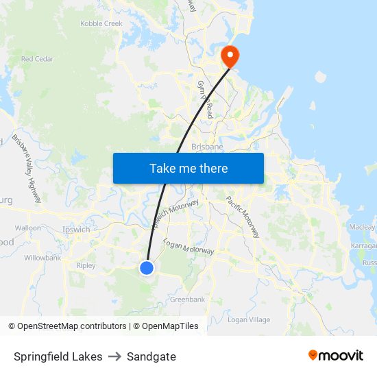 Springfield Lakes to Sandgate map