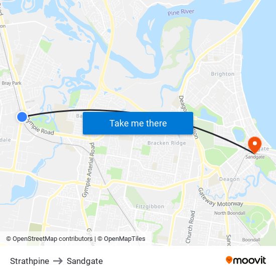 Strathpine to Sandgate map