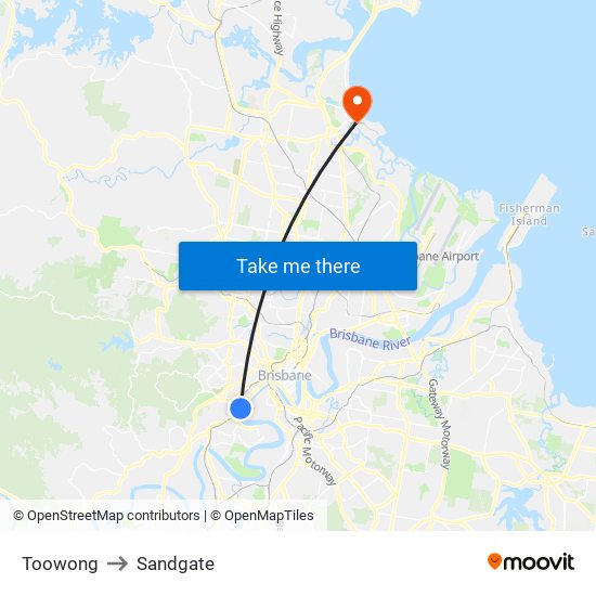Toowong to Sandgate map