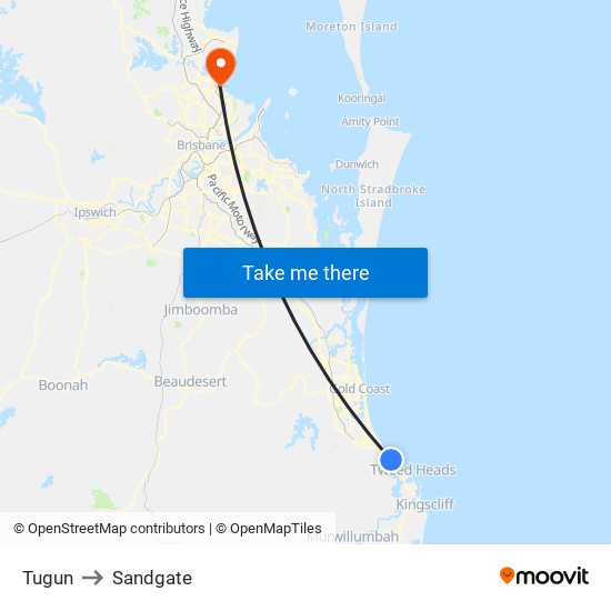 Tugun to Sandgate map