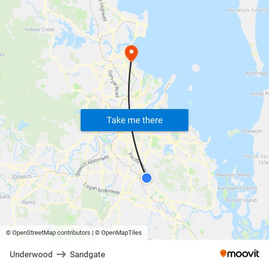 Underwood to Sandgate map
