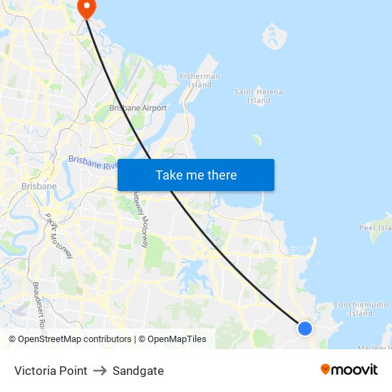 Victoria Point to Sandgate map