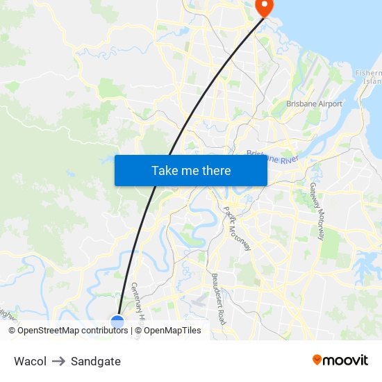 Wacol to Sandgate map