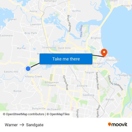 Warner to Sandgate map