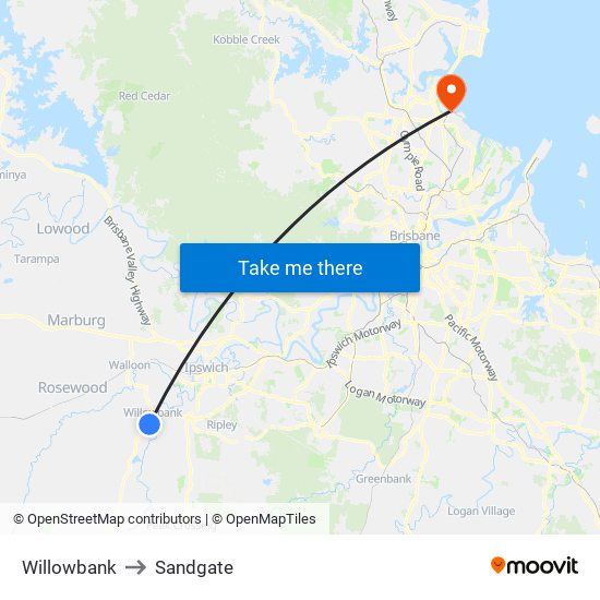 Willowbank to Sandgate map