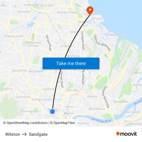 Wilston to Sandgate map