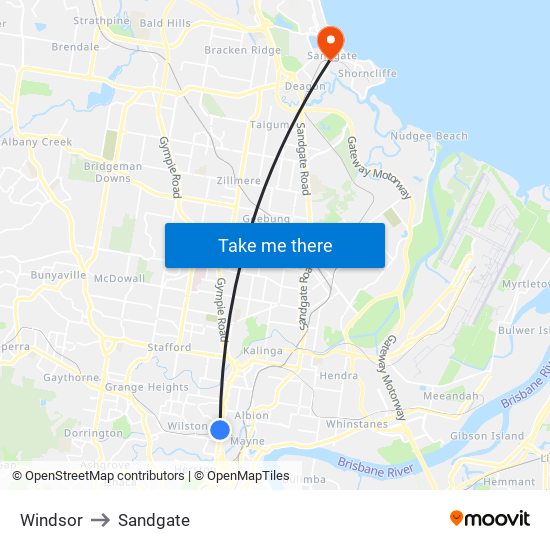 Windsor to Sandgate map