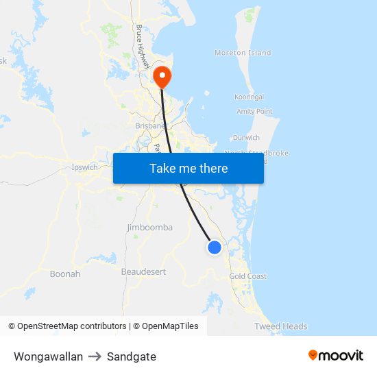 Wongawallan to Sandgate map