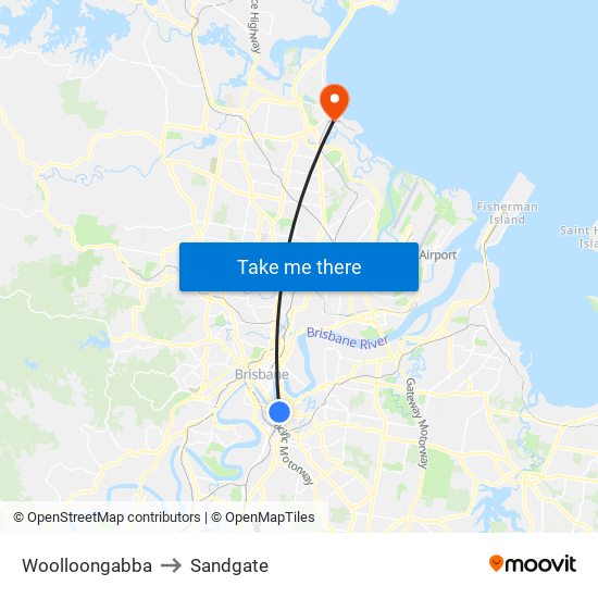 Woolloongabba to Sandgate map