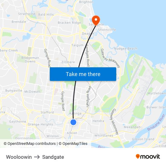 Wooloowin to Sandgate map