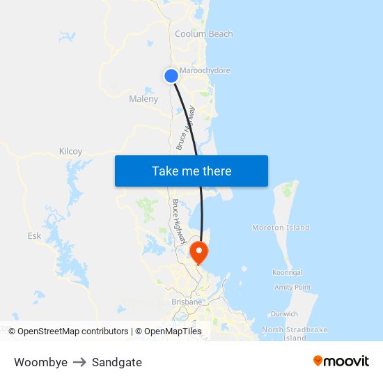 Woombye to Sandgate map
