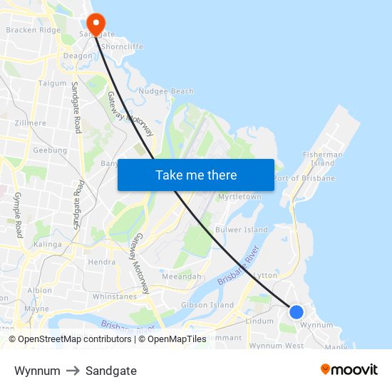 Wynnum to Sandgate map