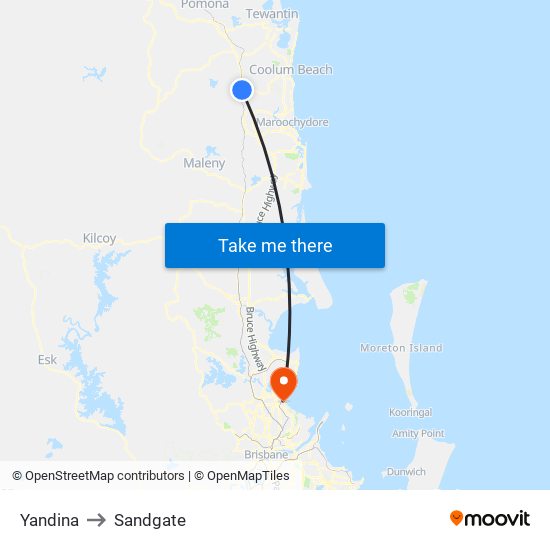 Yandina to Sandgate map