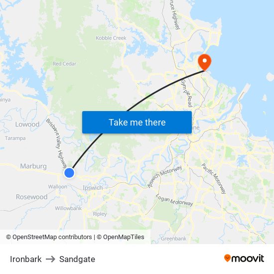 Ironbark to Sandgate map
