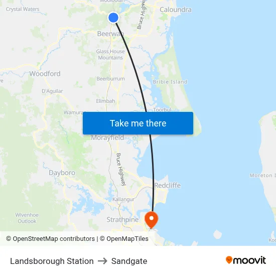Landsborough Station to Sandgate map