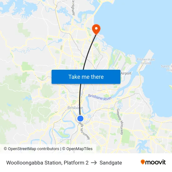 Woolloongabba Station, Platform 2 to Sandgate map