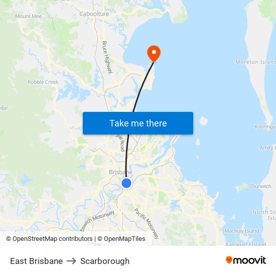 East Brisbane to Scarborough map