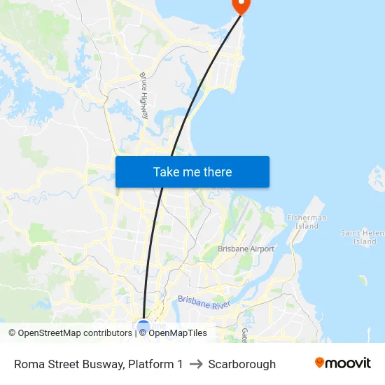Roma Street Busway, Platform 1 to Scarborough map