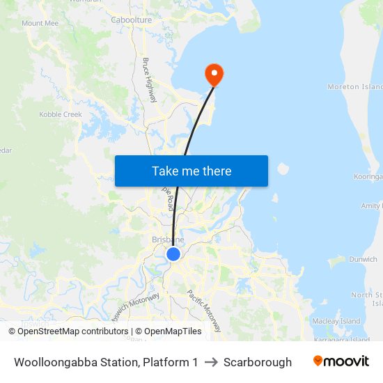 Woolloongabba Station, Platform 1 to Scarborough map