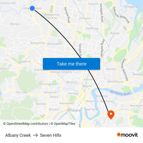 Albany Creek to Seven Hills map