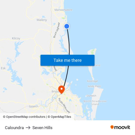 Caloundra to Seven Hills map