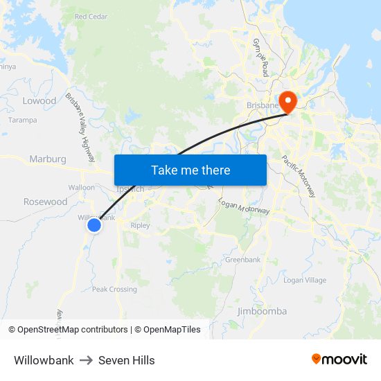 Willowbank to Seven Hills map