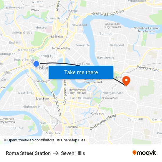 Roma Street Station to Seven Hills map