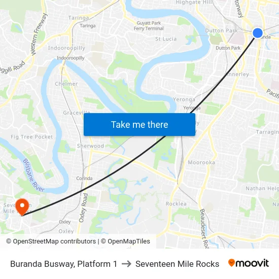 Buranda Busway, Platform 1 to Seventeen Mile Rocks map