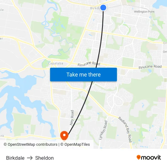 Birkdale to Sheldon map