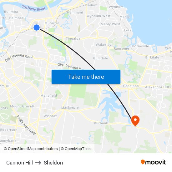 Cannon Hill to Sheldon map