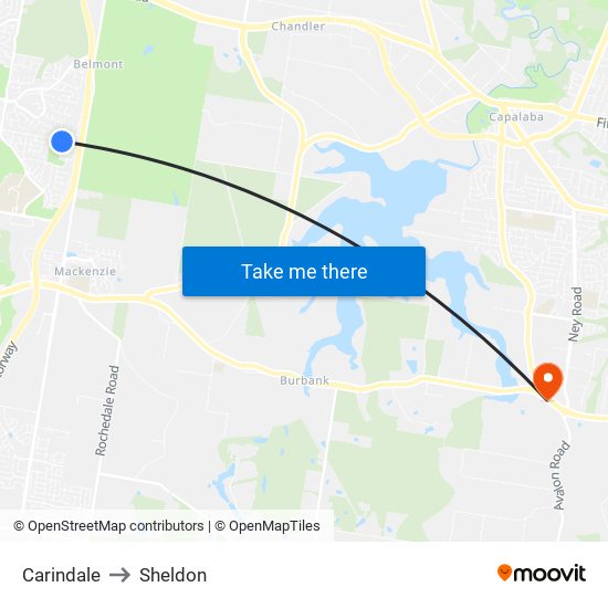 Carindale to Sheldon map