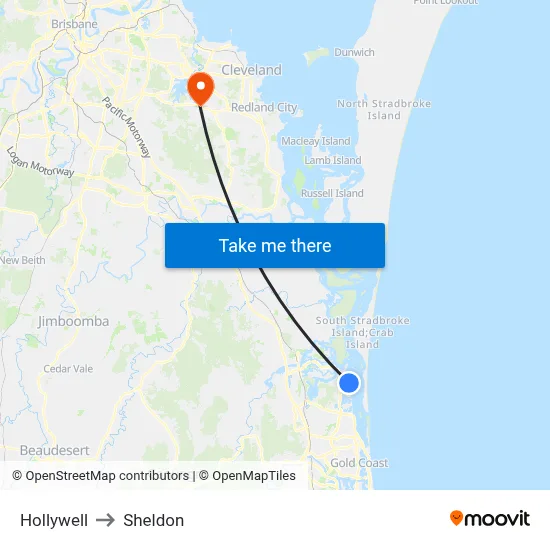 Hollywell to Sheldon map