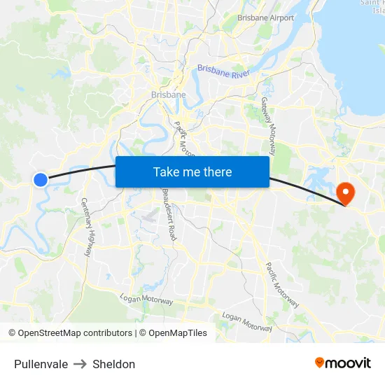 Pullenvale to Sheldon map