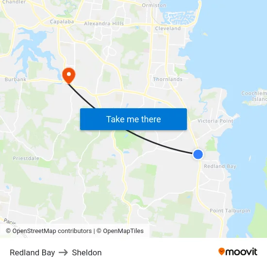Redland Bay to Sheldon map