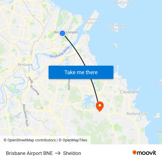 Brisbane Airport BNE to Sheldon map