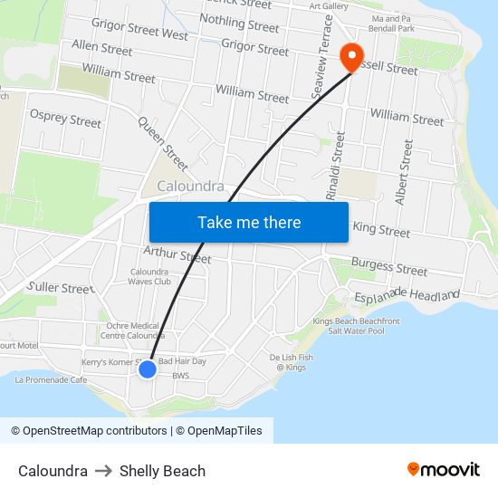 Caloundra to Shelly Beach map