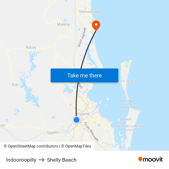 Indooroopilly to Shelly Beach map
