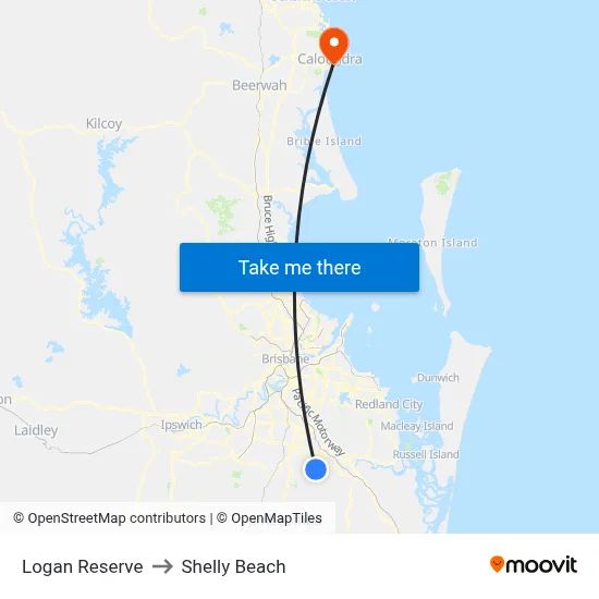 Logan Reserve to Shelly Beach map